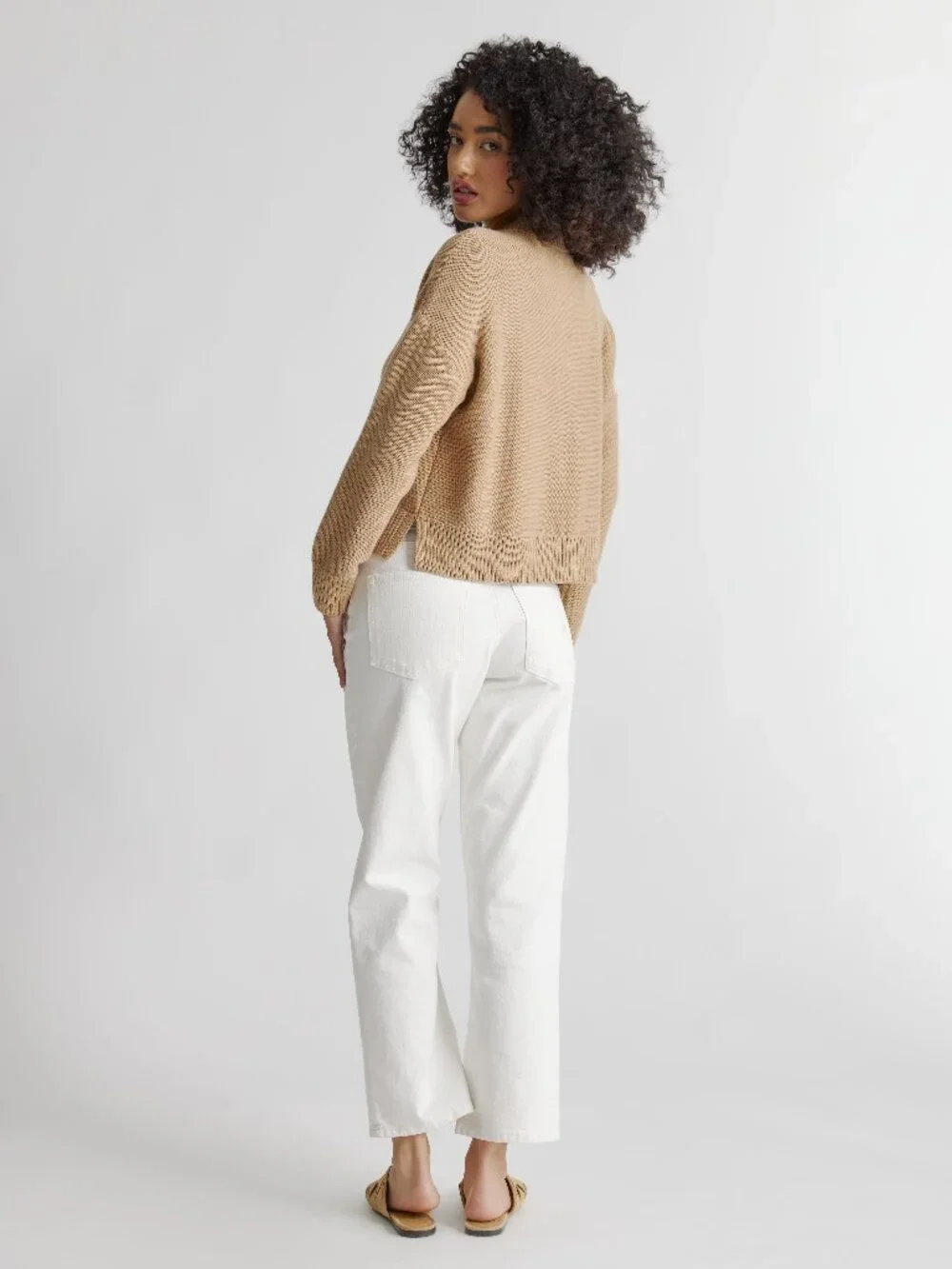 Organic Cotton Cropped Cardigan in Camel - Picture 3 of 10